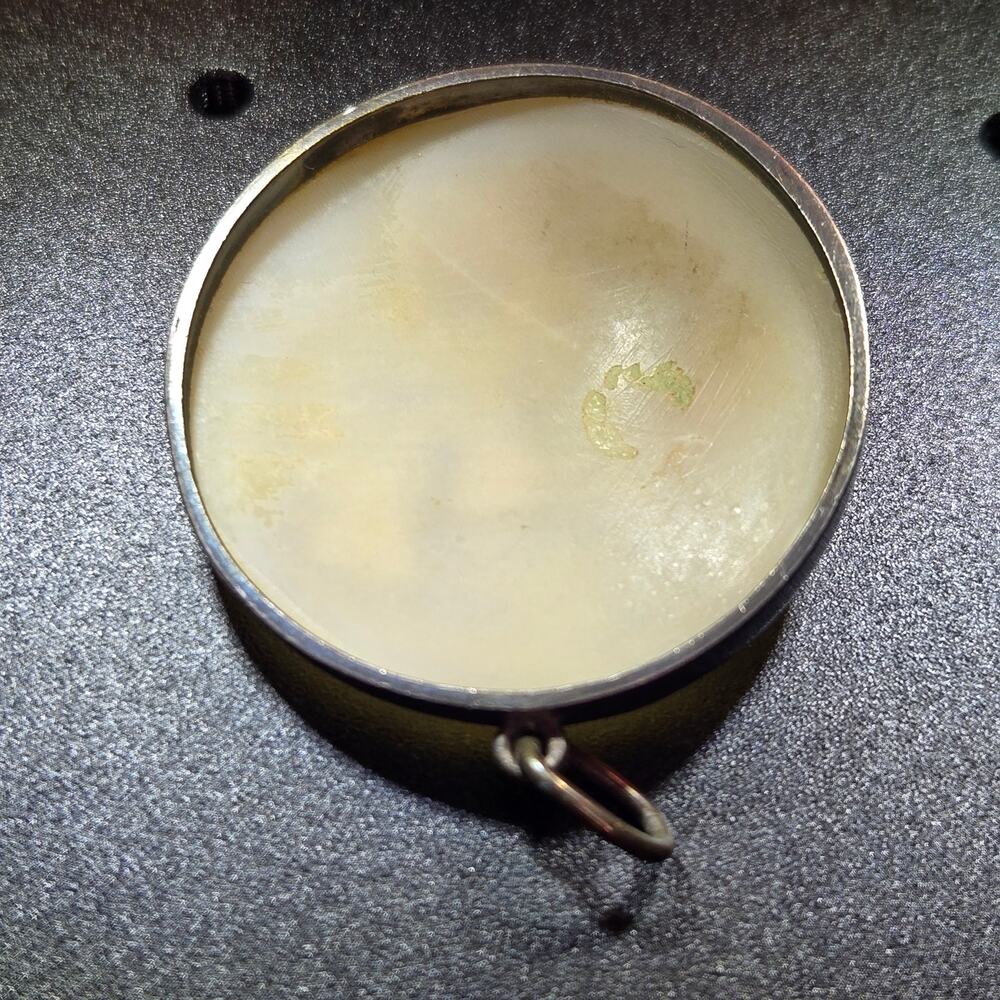 Antique Carved Mother of Pearl Shell Cameo Pendant Sacramental Medallion Silver - Picture 10 of 12